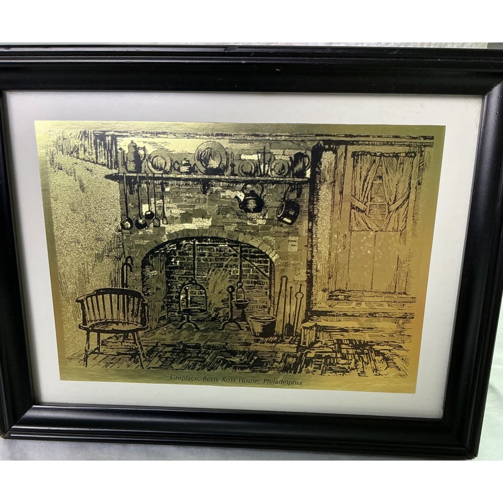 Vintage Betsy Ross House Philadelphia Gold Foil Framed Wall Art Print Decor - Picture 2 of 7